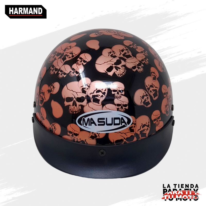 CASCO CACHUCHA MASUDA MSD-150 TIPO CHOPPER CALAVERAS NEGRO BRILLO