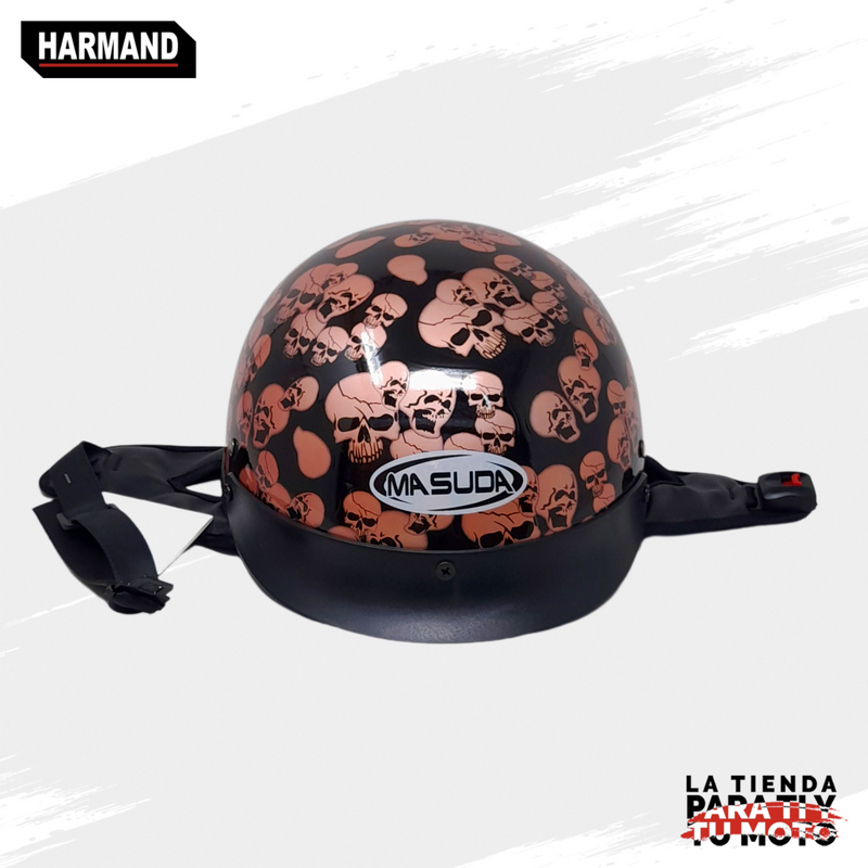 CASCO CACHUCHA MASUDA MSD-150 TIPO CHOPPER CALAVERAS NEGRO BRILLO