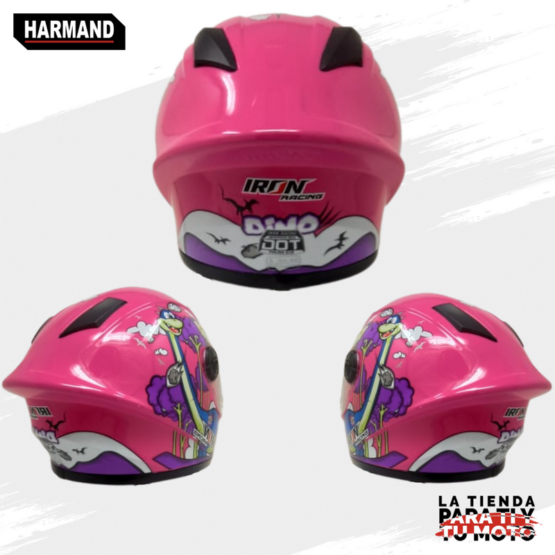 CASCO MASUDA INFANTIL CERRADO IR-109 DINO KIDS COLOR ROSA